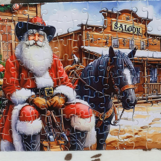 Western Santa Christmas 120 Piece Handmade Jigsaw Puzzle