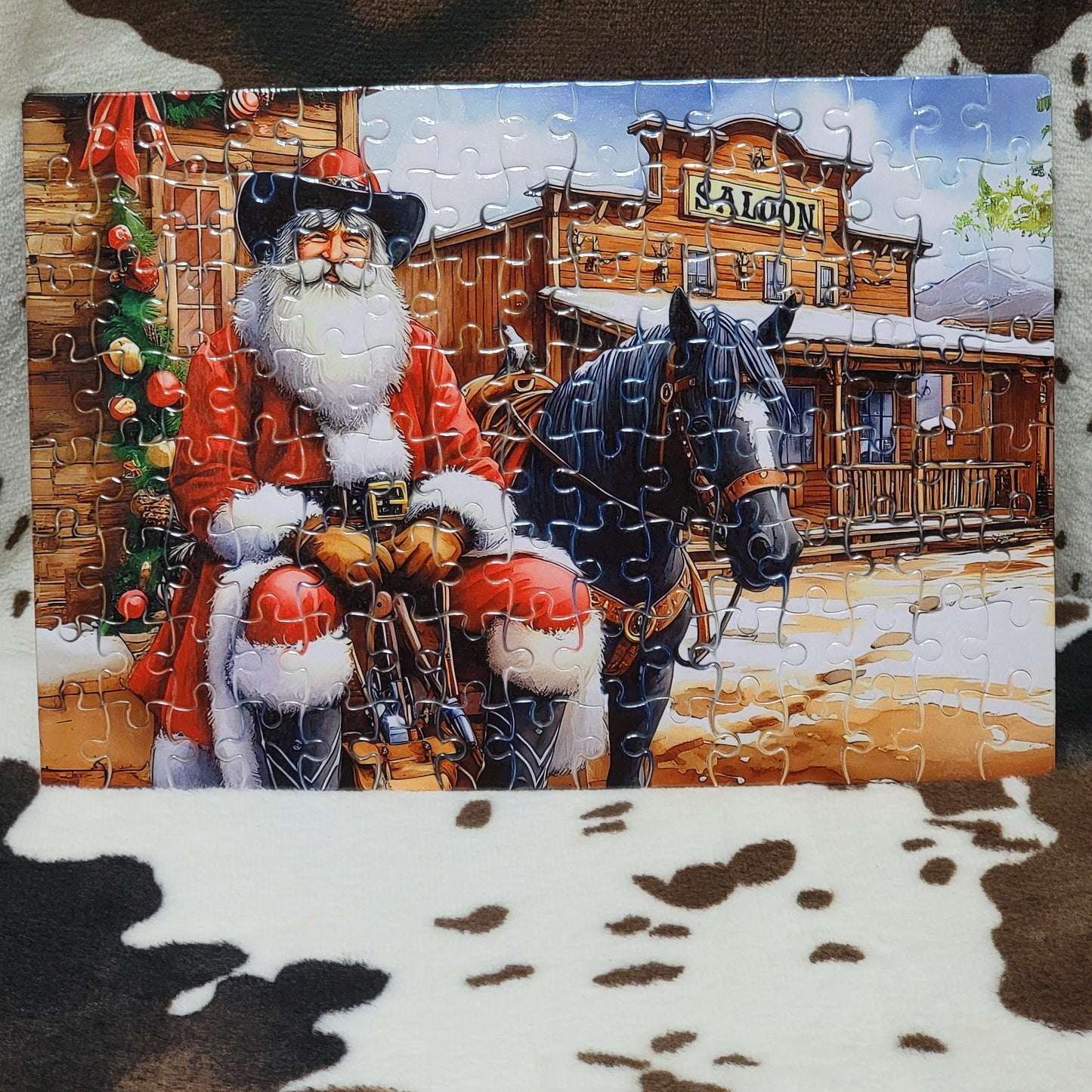 Western Santa Christmas 120 Piece Handmade Jigsaw Puzzle