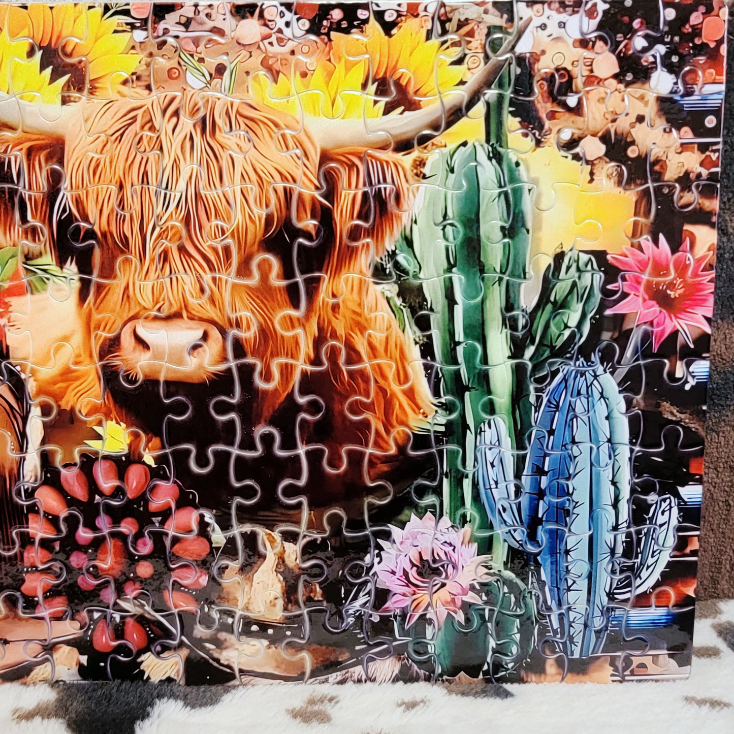 Highland Cow Western 120 PC Handmade Jigsaw Puzzle