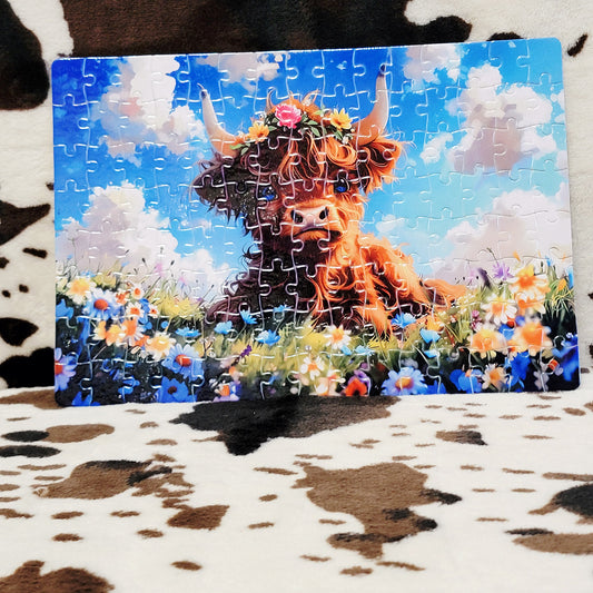 Baby Highland Cow 120-Piece Jigsaw Puzzle Handmade Custom One-of-a-Kind
