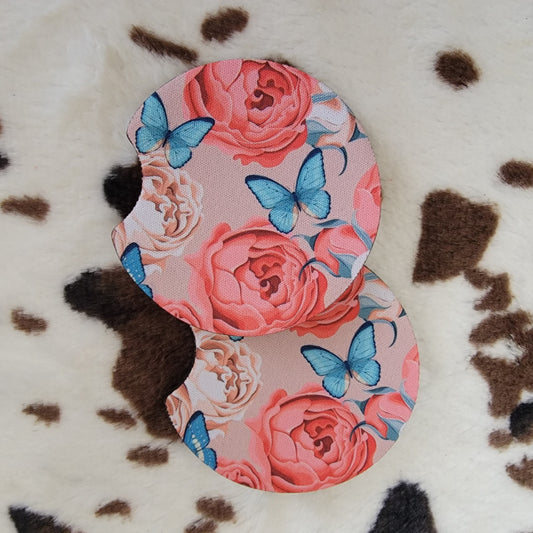 Butterfly Rose Neoprene Car Coasters