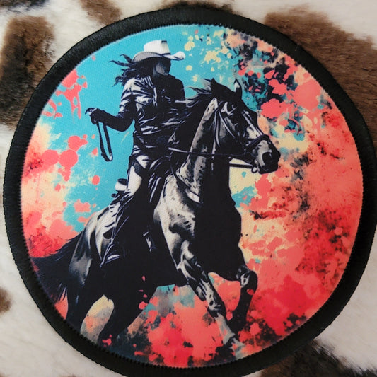 Cowgirl Horse Round Hat Patch