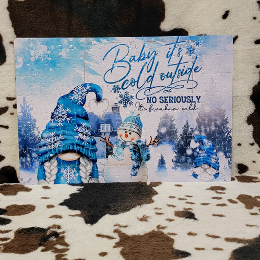 Gnomes Baby Its Cold Winter 120 Piece Handmade Jigsaw Puzzle