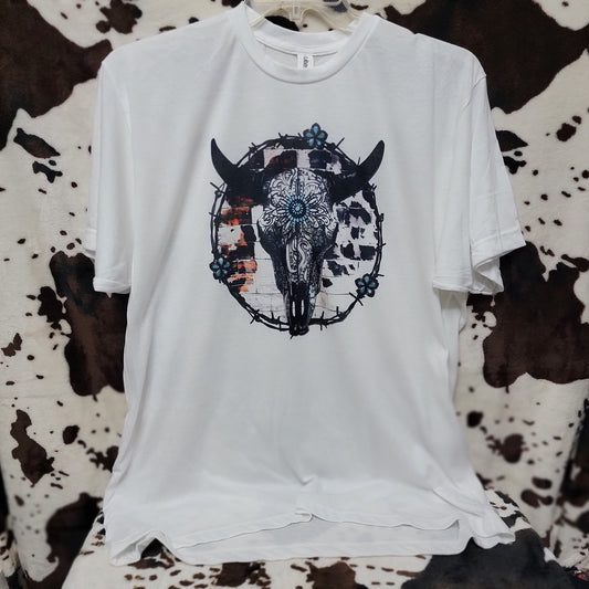 Bull Skull Cow Print Western Graphic T-Shirt