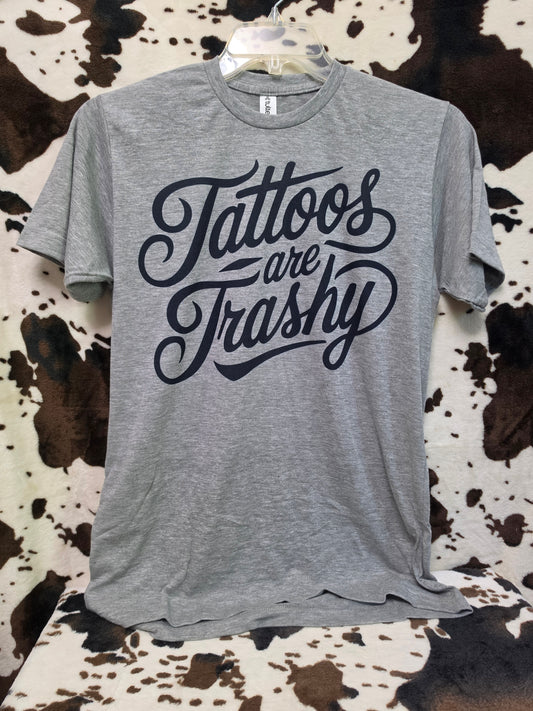 Tattoos Trashy Western Custom Graphic Tee Shirt Casual Everyday T-Shirt Comfortable Gray