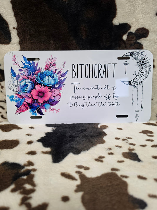 Bitchcraft Floral Custom Handmade Car Tag License Plate