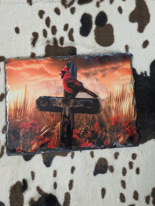 Cardinal Cross Photo Rock Slate