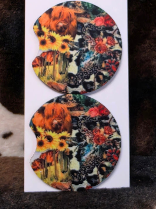 Western Collage Neoprene Car Coaster Set