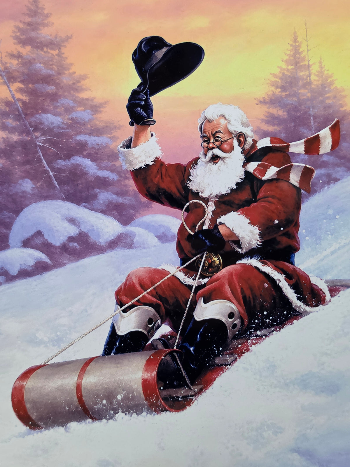 Christmas Sledding Santa Metal Sign