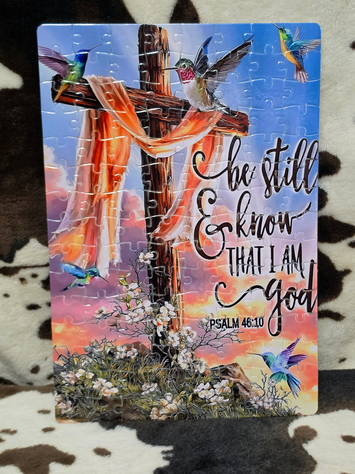 Religious Cross Humming Bird Puzzle 120 Piece Custom Handmade Jigsaw Puzzle