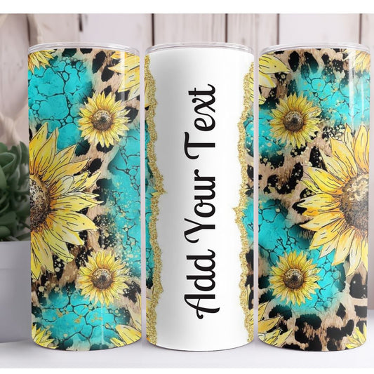 Turquoise Sunflower Personalized Name 20oz Skinny Tumbler