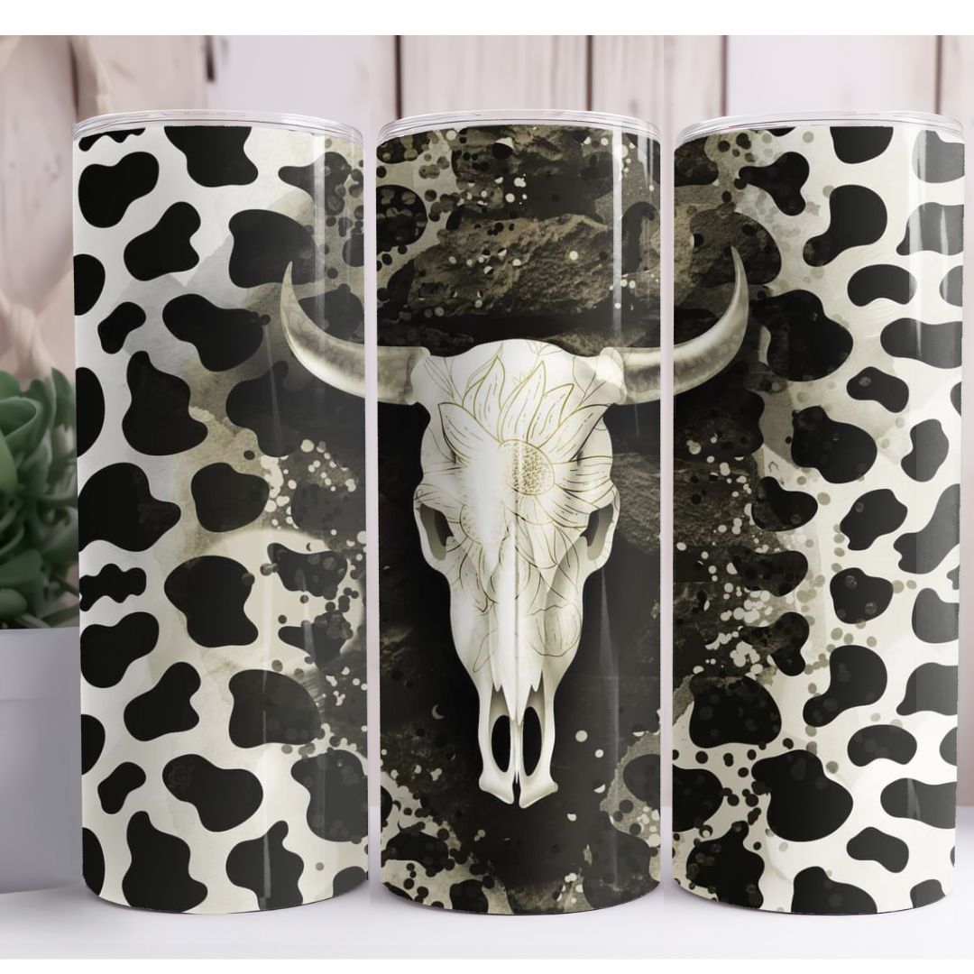 Cow Print Bull Skull Custom 20oz Skinny Tumbler
