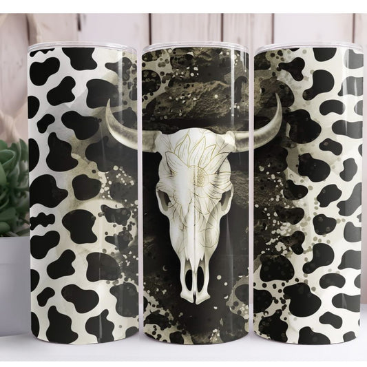 Cow Print Bull Skull Custom 20oz Skinny Tumbler