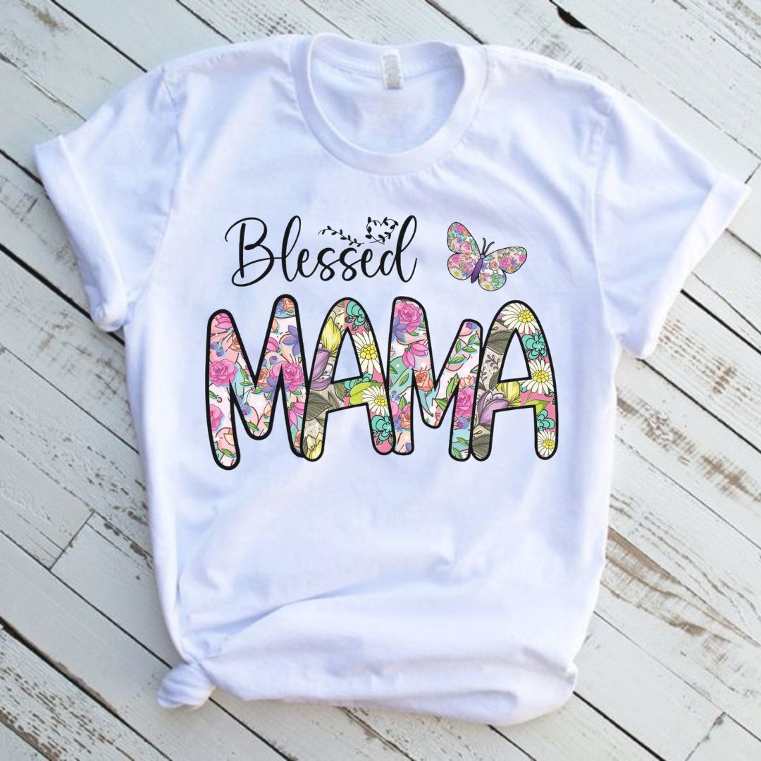 Blessed Mama Butterfly Graphic Tee Shirt