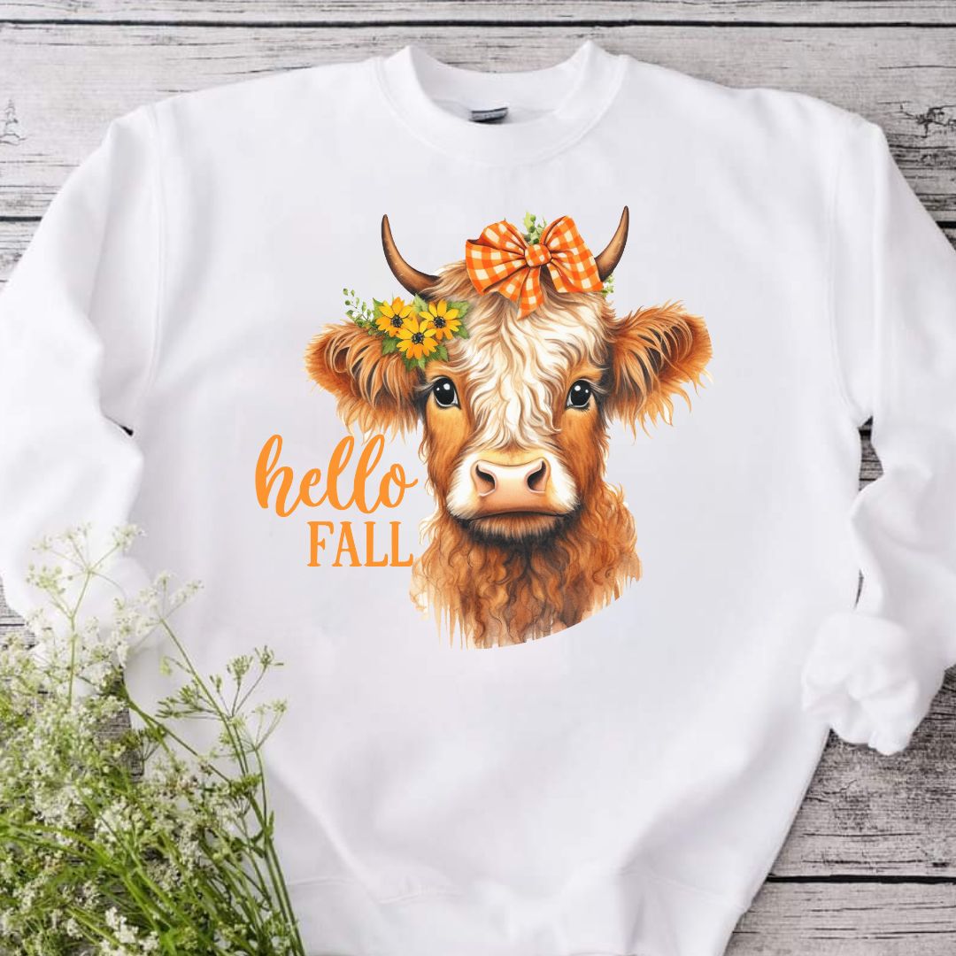 Hello Fall Highland Cow Sweatshirt