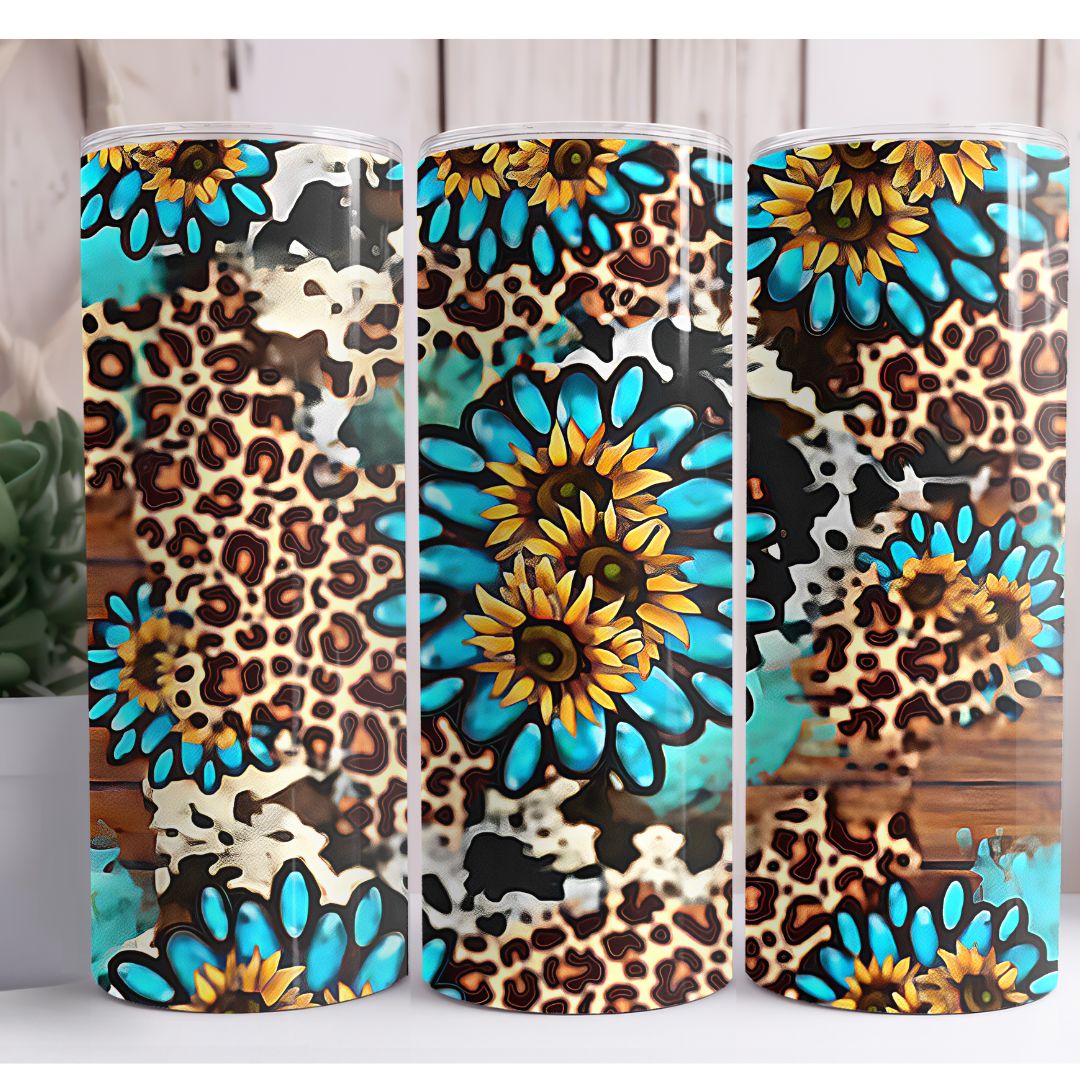 Animal Print Sunflower Custom 20oz Skinny Tumbler