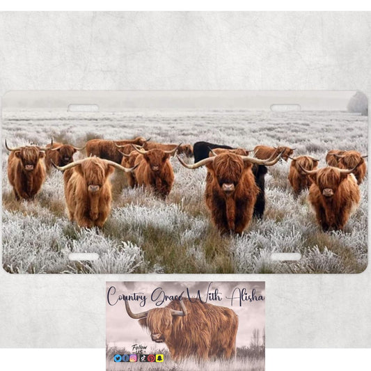 Highland Cow Herd Custom Car Tag License Plate