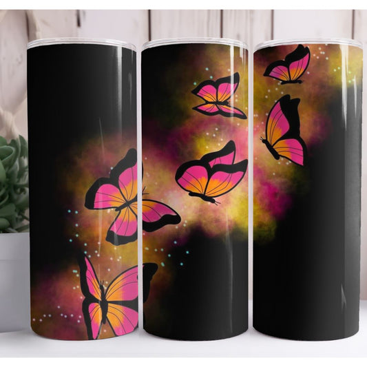 Pink Butterfly Custom 20oz Skinny Tumbler