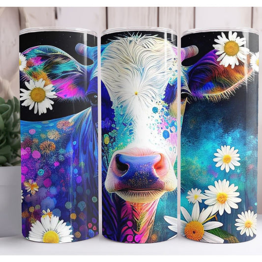 Floral Cow Custom 20oz Skinny Tumbler