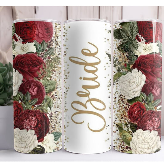 Bride Red Floral Custom 20oz Skinny Tumbler
