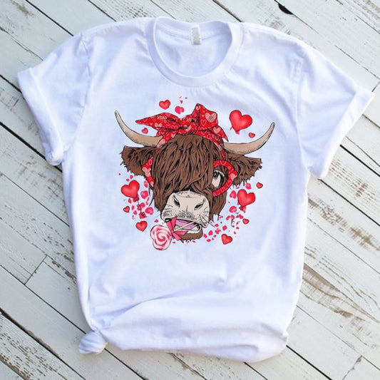 Highland Cow Valentines Day Graphic T-Shirt