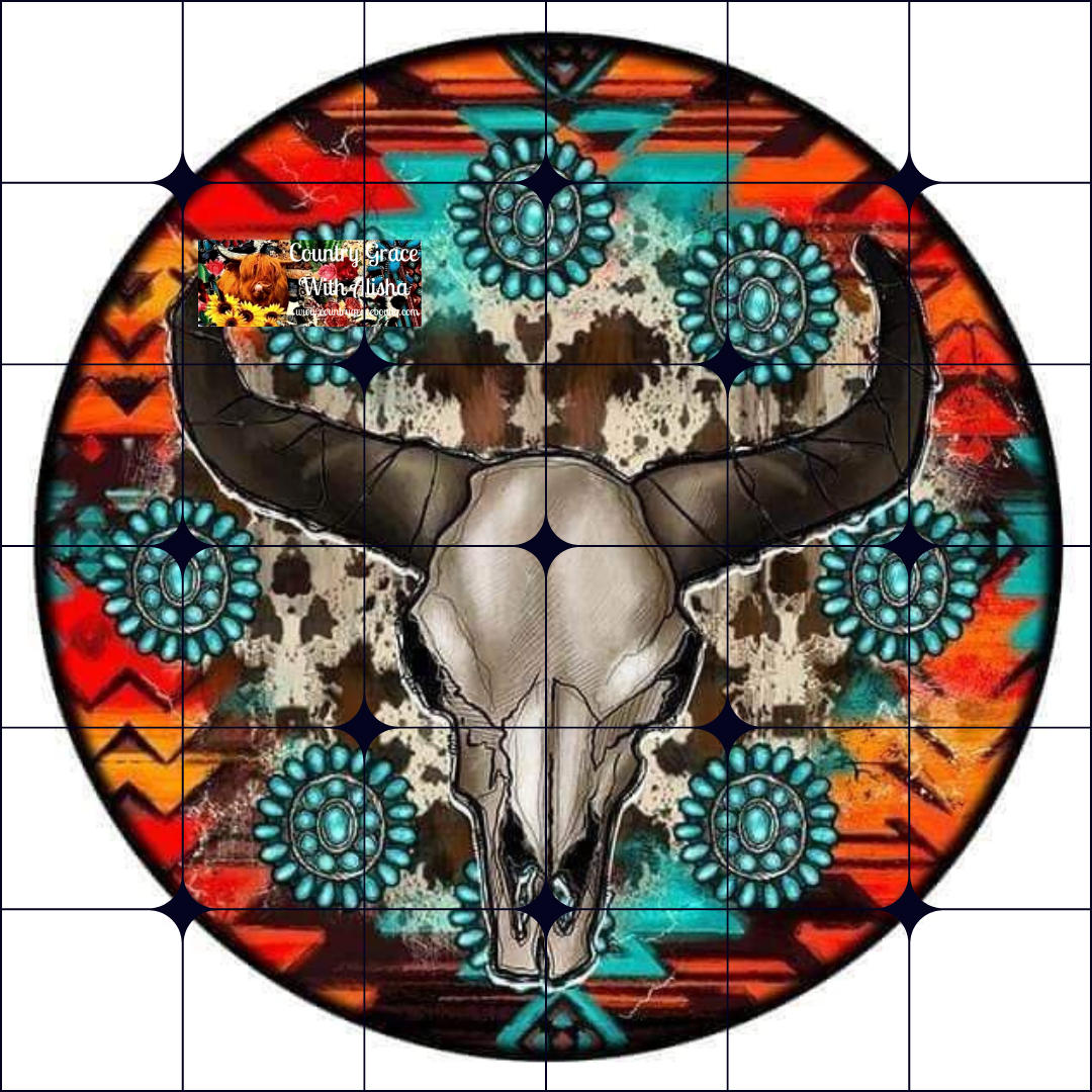 Bull Skull Round Ready to Press Sublimation Transfer