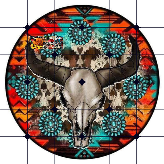 Bull Skull Round Ready to Press Sublimation Transfer