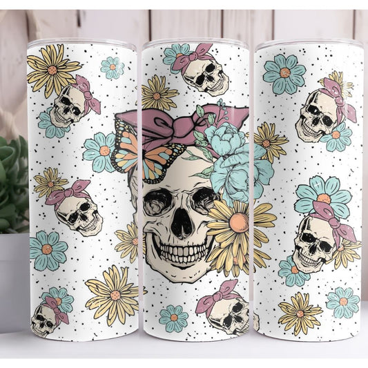 Floral Skulls Custom 20oz Skinny Tumbler