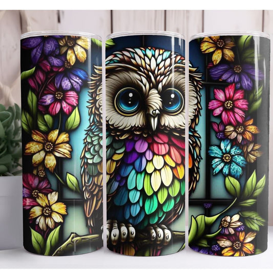 Floral Owl Black 20oz Skinny Tumbler