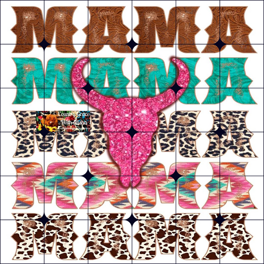 Mama Bull Skull Ready to Press Sublimation Transfer