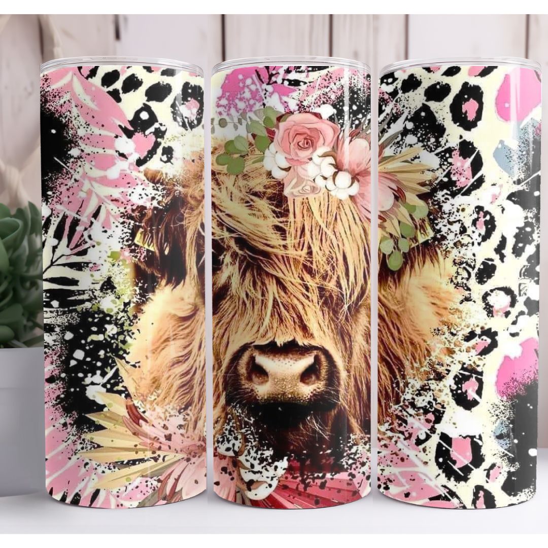 Highland Cow Pink 20oz Skinny Tumbler