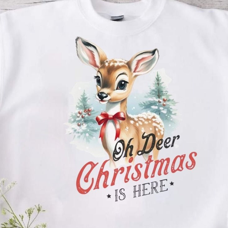 Oh Deer Christmas White Sweatshirt