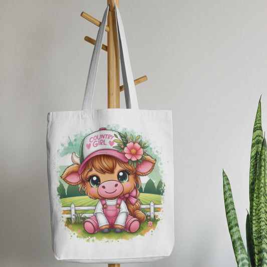 Country Girl Baby Cow Canvas Tote Bag