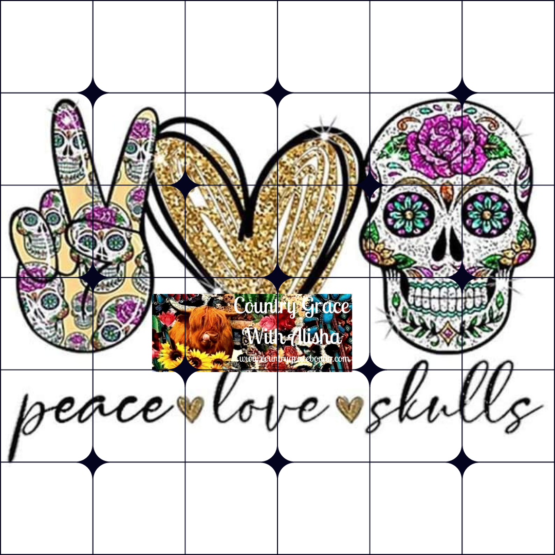 Peace Love Skulls Ready to Press Sublimation Transfer
