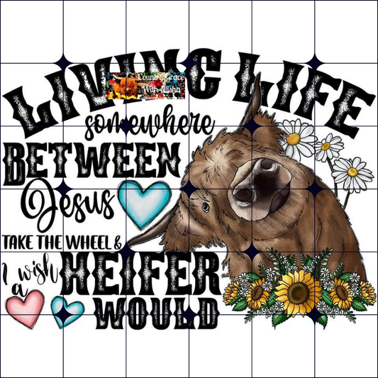 Living Life Cow Ready to Press Sublimation Transfer