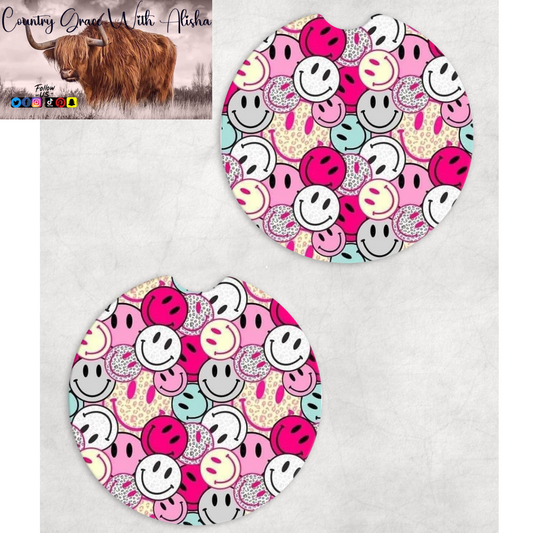 Faces Pink Neoprene Car Coasters