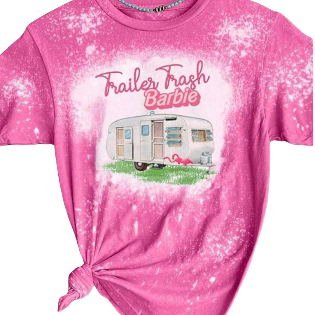 Country Grace With Alisha - Trailer Trash Barbie Pink Bleached Short Sleeve  T-Shirt