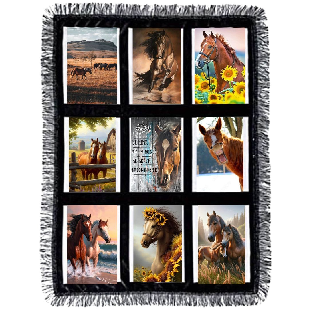Western Horse Fleece Blanket – 50” x 60” Cozy 9-Panel Throw for Horse Lovers