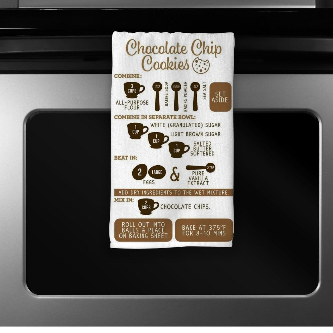 Chocolate Chip Cookie Recipe Microfiber Kitchen Dish Towel 16x24
