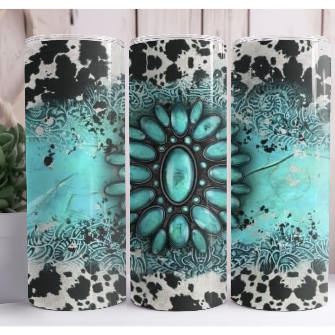 Turquoise Cow Print 20oz Skinny Tumbler