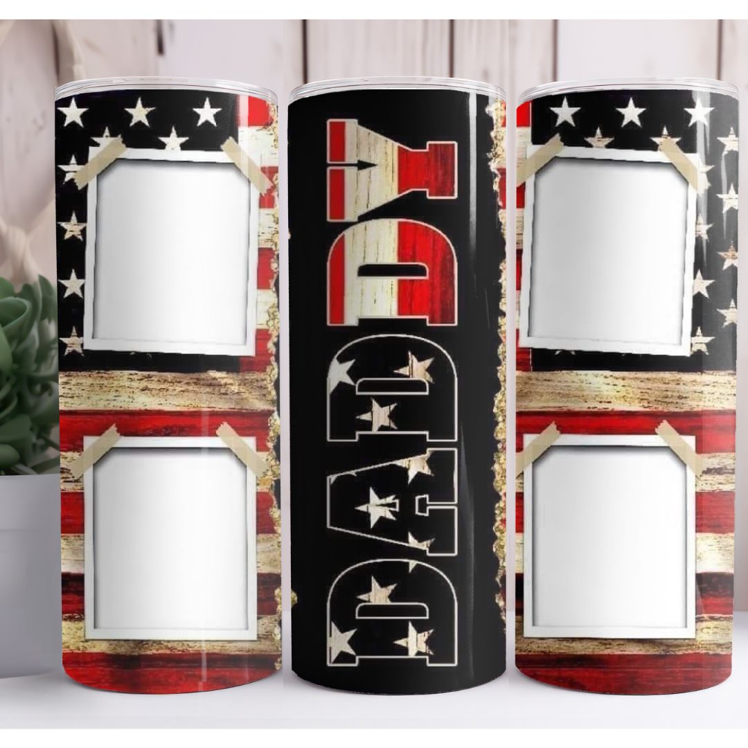 Daddy USA Flag Personalized Photo 20oz Skinny Tumbler