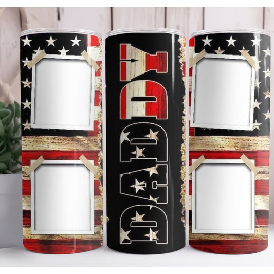 Daddy USA Flag Personalized Photo 20oz Skinny Tumbler