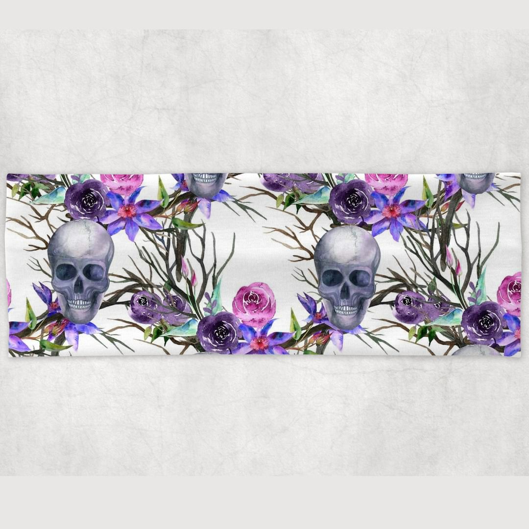 Skull Purple Floral Yoga Headband