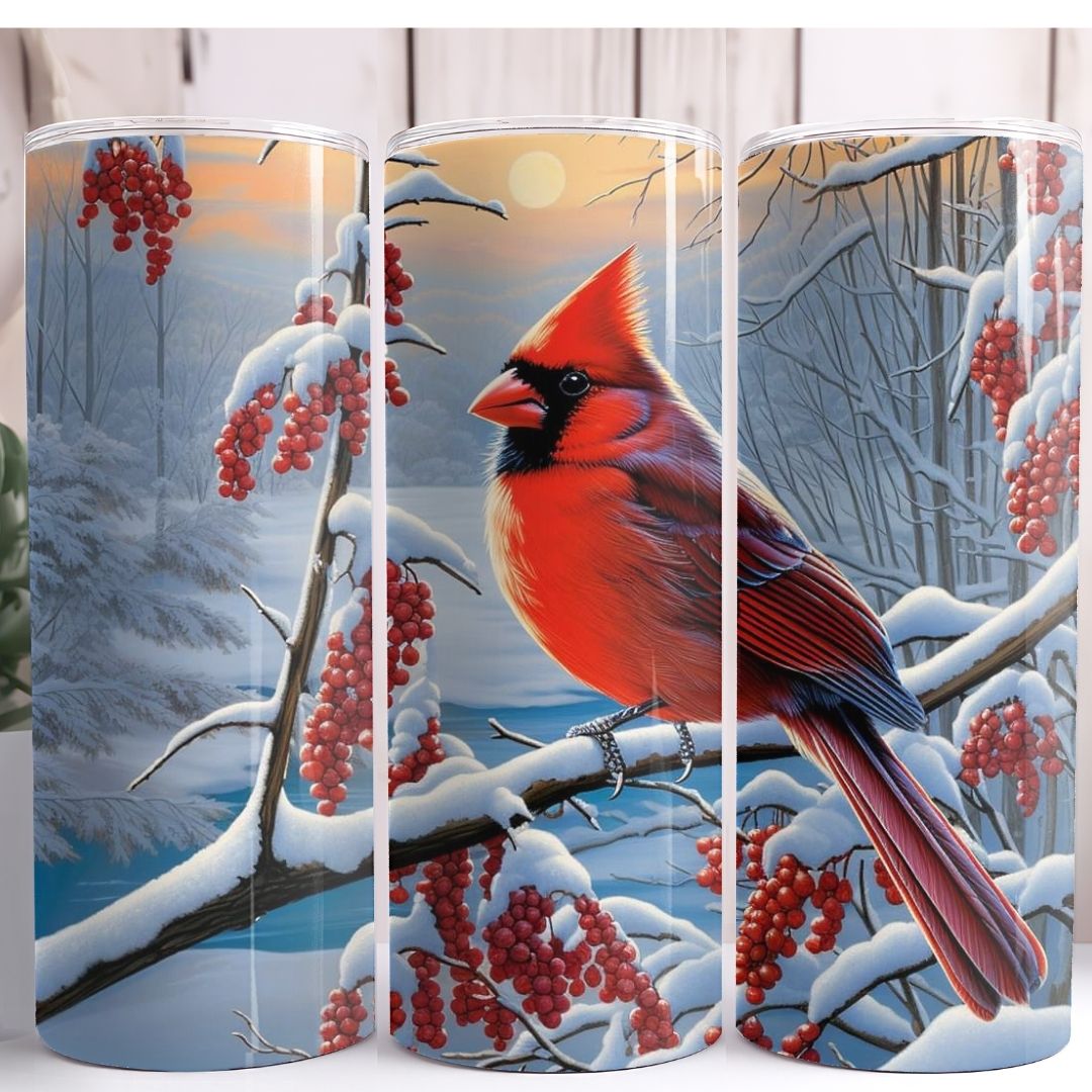 Snowy Cardinal 20oz Skinny Tumbler