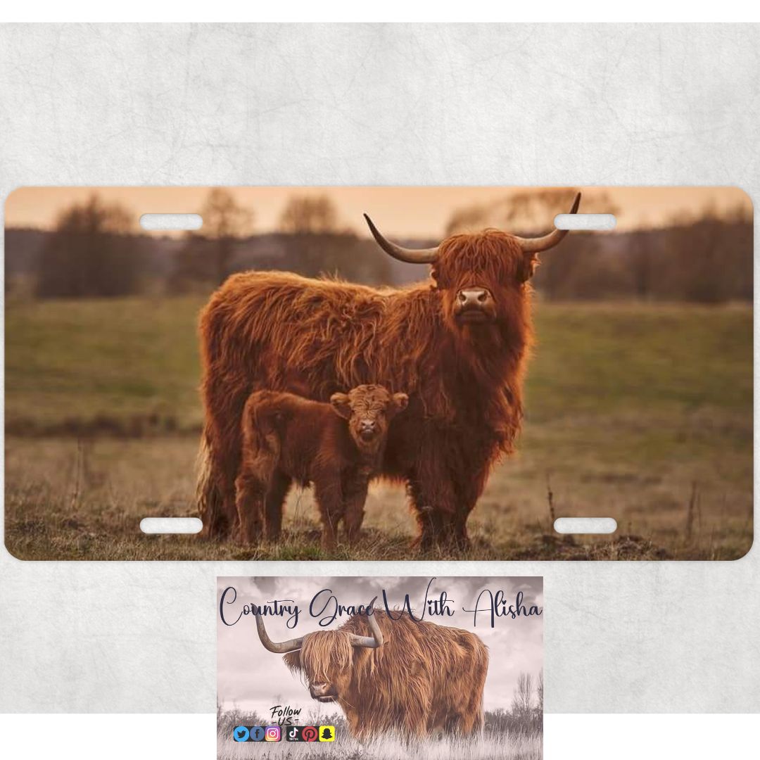 Highland Cow Custom Car Tag License Plate