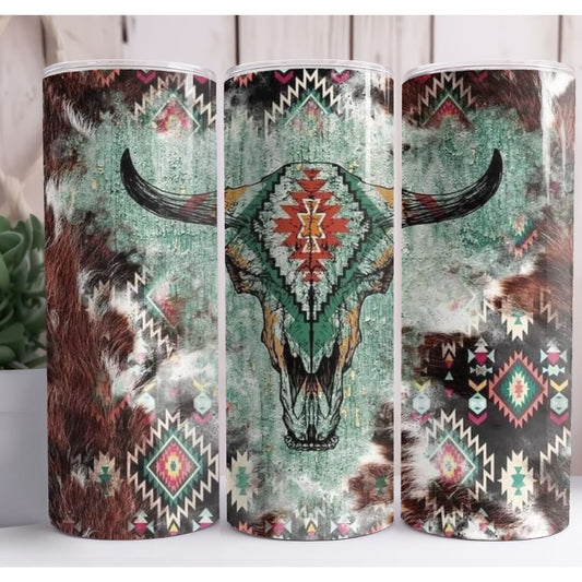 Bull Skull Western Print Custom 20oz Skinny Tumbler