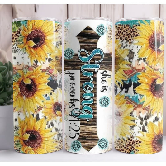 She Is Strong Cross Custom 20oz Skinny Tumbler