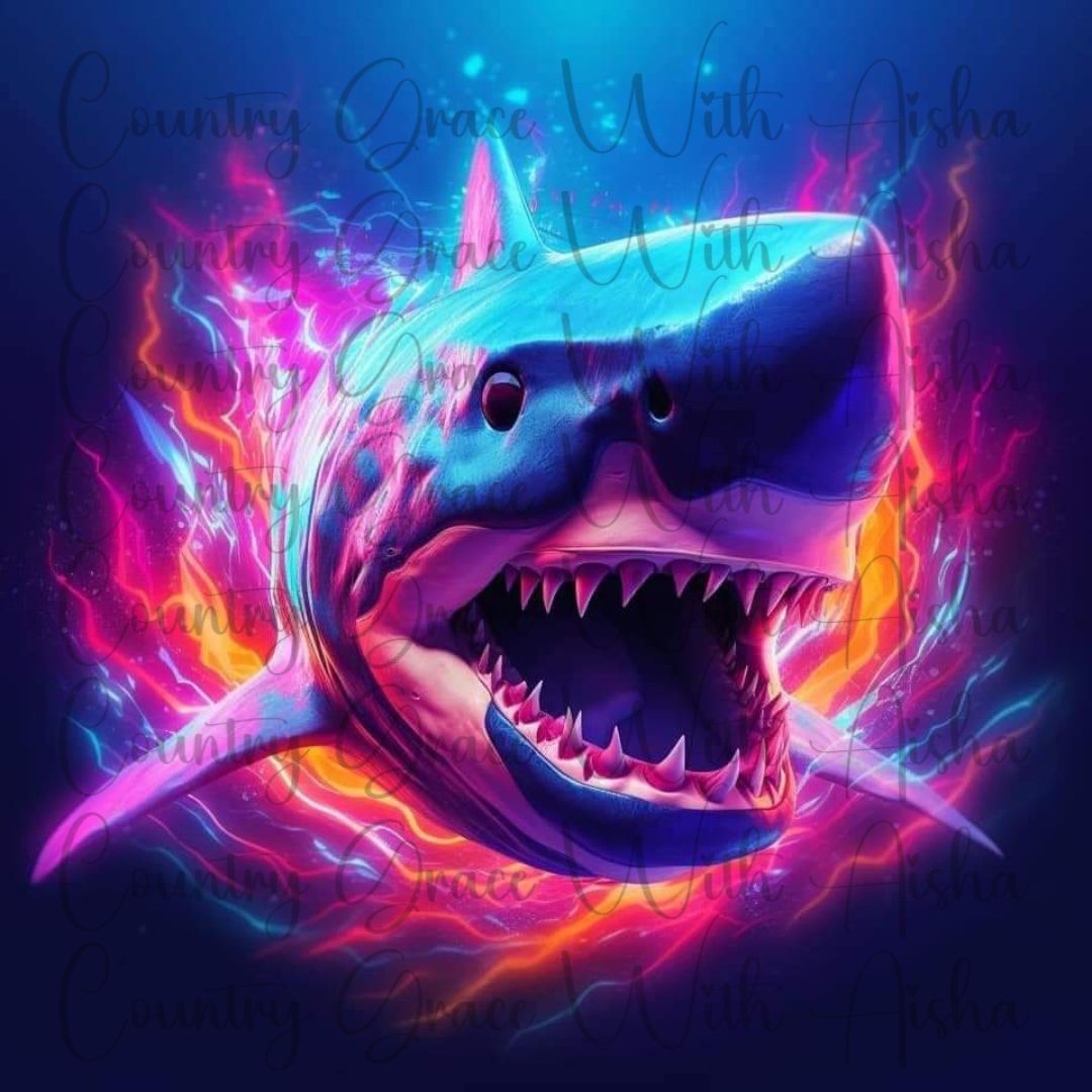 Neon Shark 20oz Skinny Tumbler Sublimation Wrap