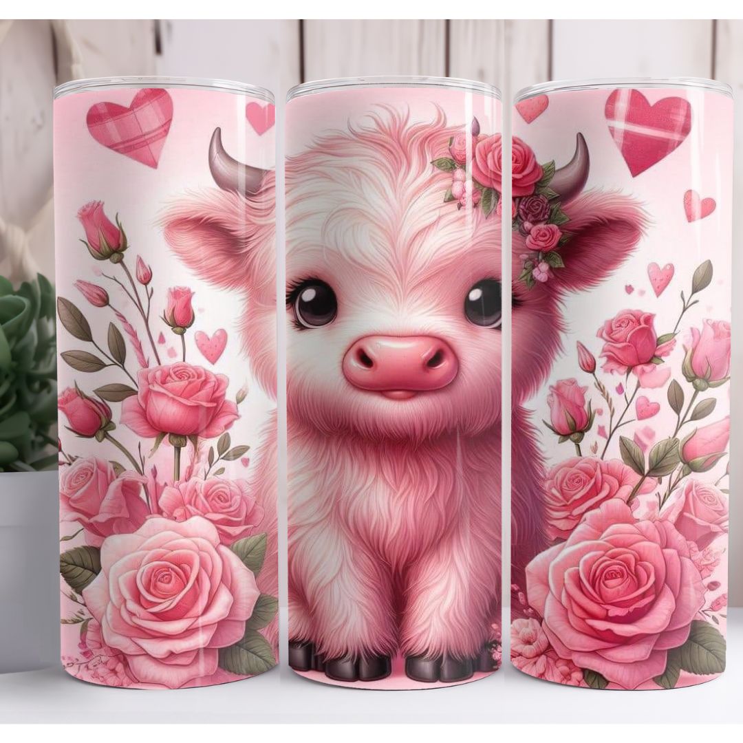 Highland Cow Heart Pink 20oz Skinny Tumbler
