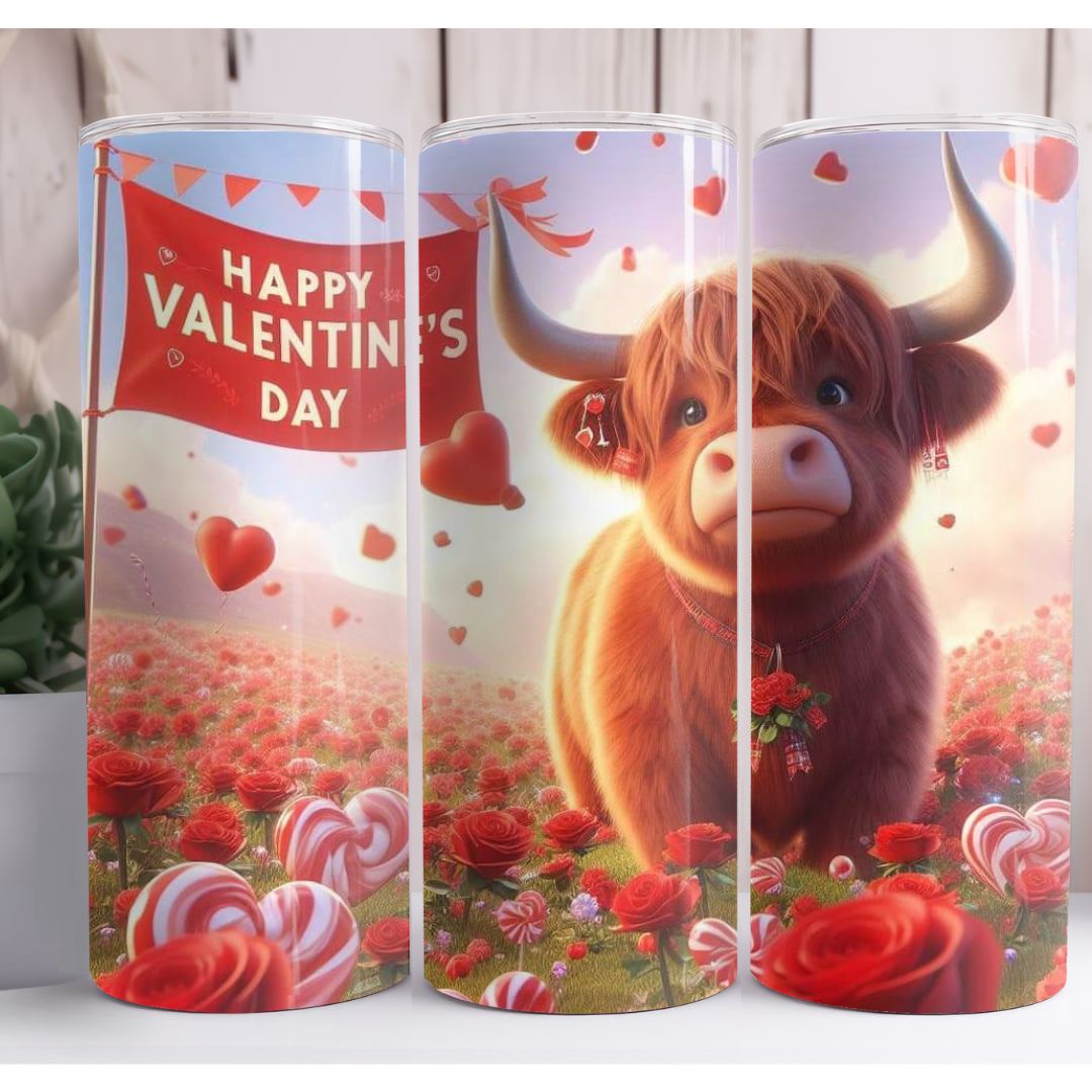 Highland Cow Valentines Day 20oz Skinny Tumbler
